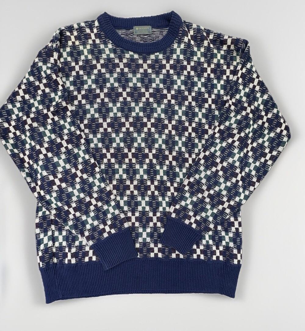 Descente Men’s LG Vintage Golf Collection Knitted Geometric Multicolor Sweater